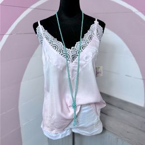 Boutique Brand Pink V Neck Lace Scalloped Trim Spaghetti Strap Cami Blouse 💗